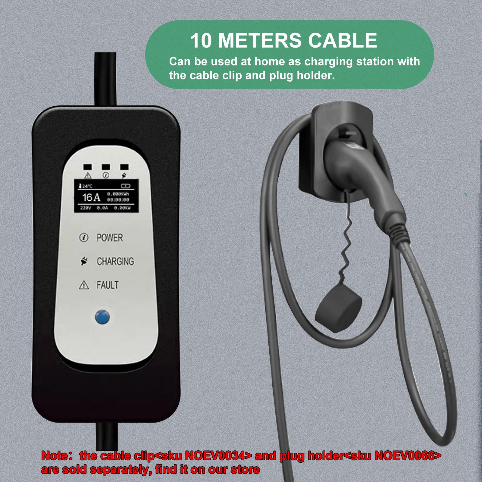 10 meter bærbar type 2 3.6KW 16A EV-oplader, mobil EV-opladningskabel med Schuko