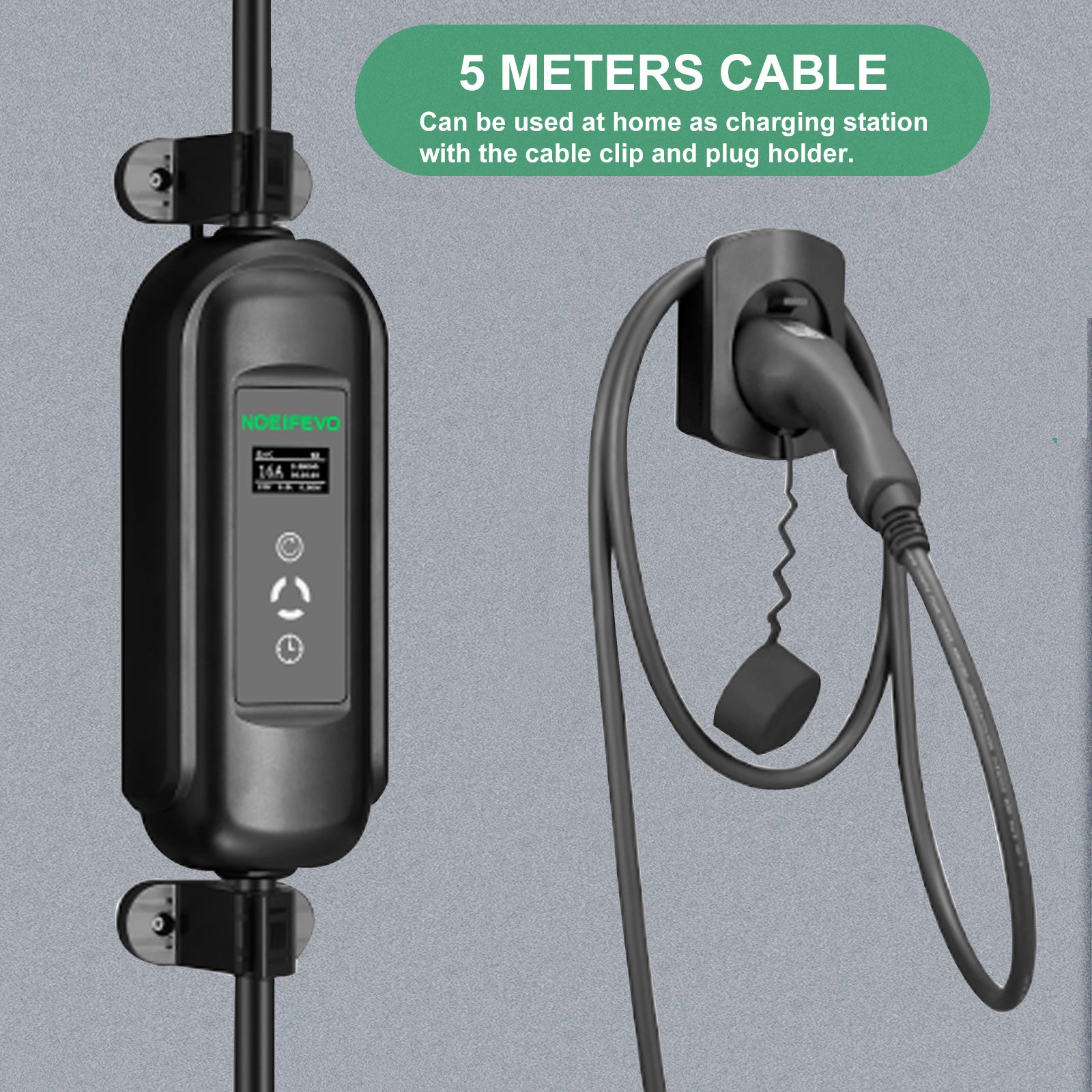 Noeifevo Type2 EV Ladestation Kit, 16A 3 Phase Elektrofahrzeug Ladegerät, CEE 16A Mobile EVSE Wallbox mit 5Meters Kabel