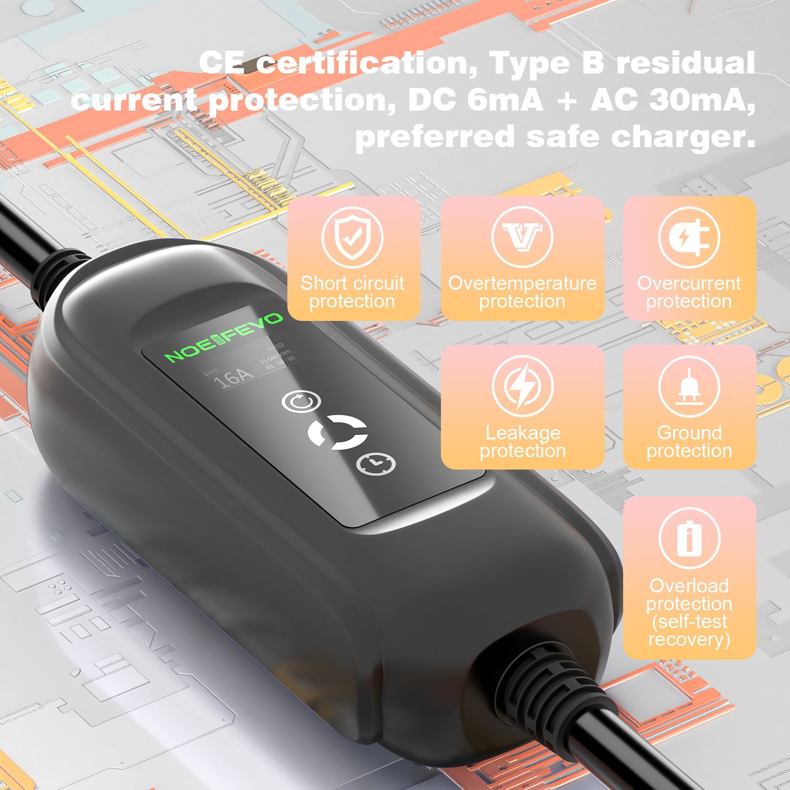 Noeifevo 11KW Auto Batterie Ladegerät, Typ2 auf CEE16A EV Ladegerät mit Haushaltsadapter , 5m/10/15m