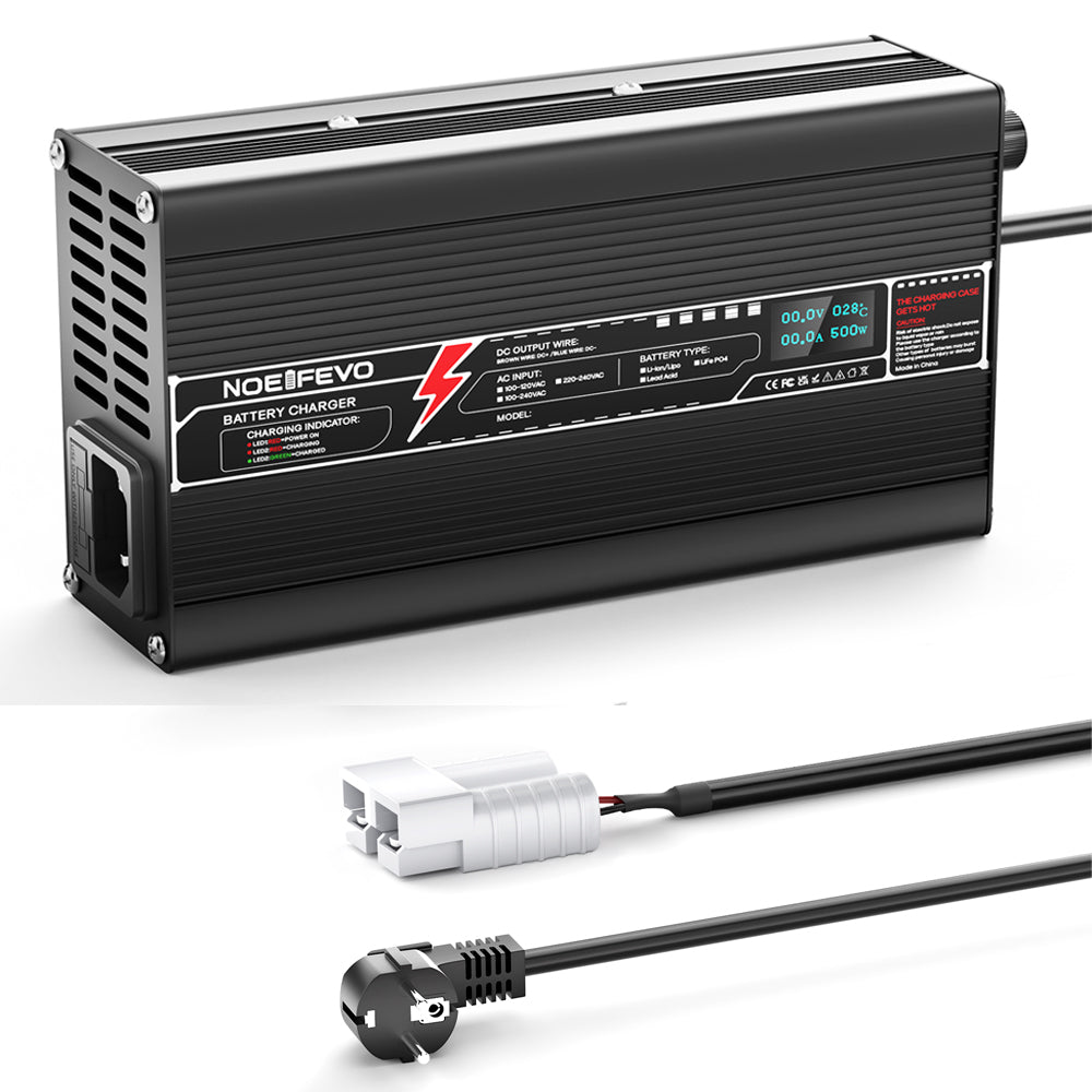 NOEIFEVO 14,6V 15A lithium LiFePO4 batterilader til 4S 12,8V LiFePO4 batteri, med blæser, aluminiumshus, LCD-skærm