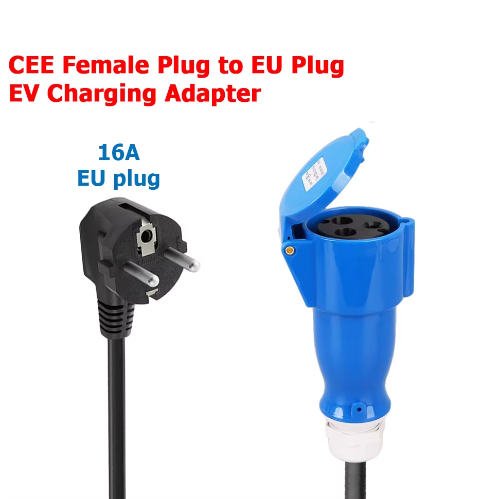 Adaptador de carga EV, de tomada industrial CEE 32A azul para tomada Schuko doméstica, para carregadores EV de 7kW 32A