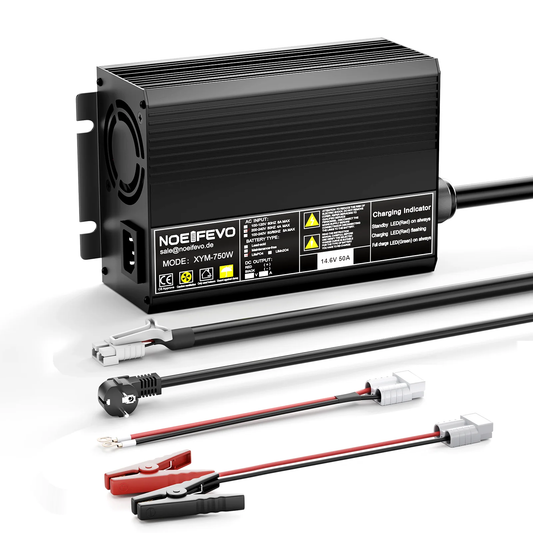 Noeifevo 14.6V 50A Snelle Lithium LiFePO4 Batterijlader voor 12V (12.8V) LiFePO4 Batterij, 0V BMS Activering, Automatische Uitschakeling met Volledige Bescherming