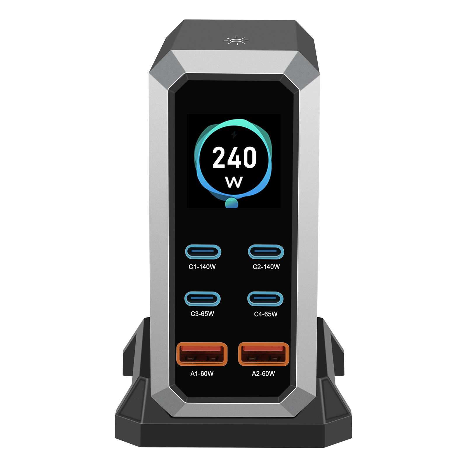 NOEIFEVO 240W USB-Ladestation mit 6 Anschlüssen, PD3.1 140W USB Typ-C & PPS/PD USB Typ-A Ladegerät – Desktop-Schnellladestation kompatibel mit MacBook, Laptops, Tablets, iPhone, Samsung Smartphones