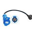 Adaptador de carga EV, de enchufe industrial CEE 32A azul a enchufe Schuko para electrodomésticos, para cargadores EV de 7kW 32A.