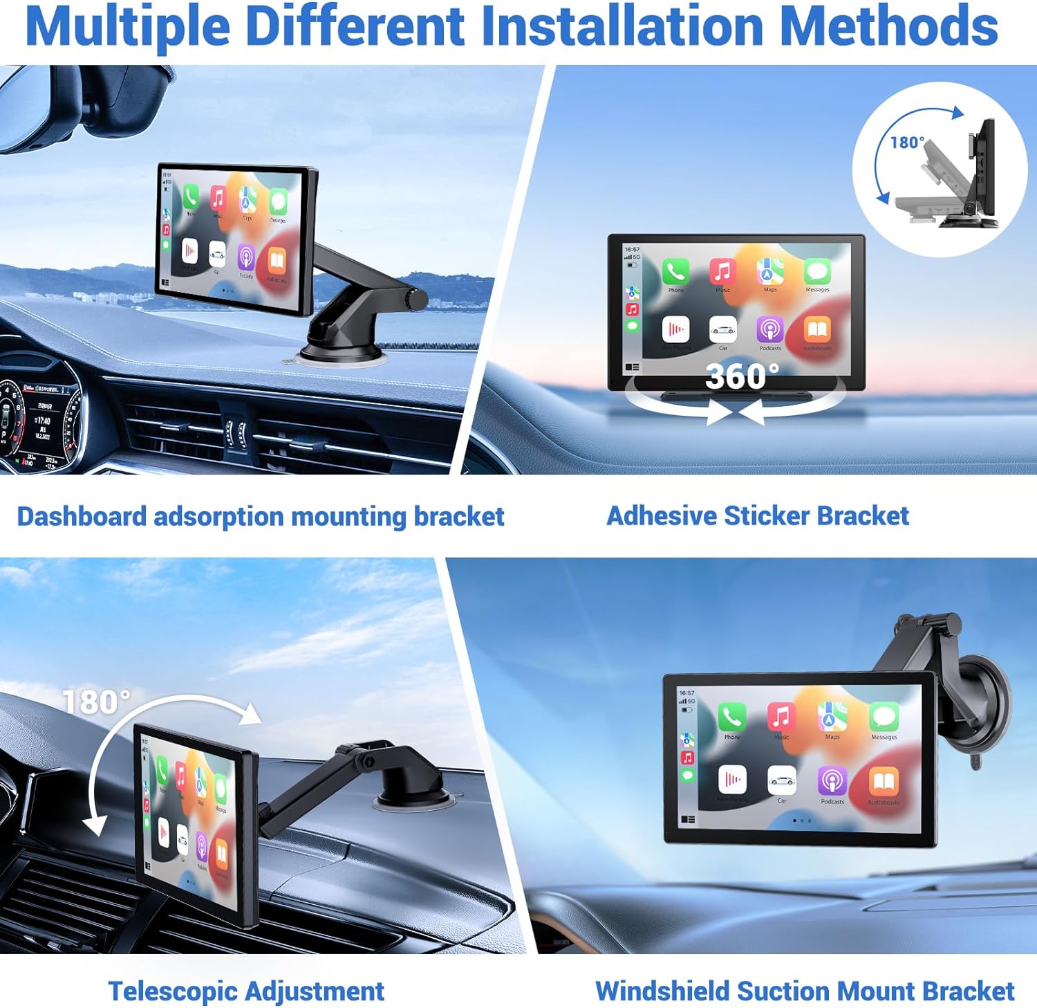 NOEIFEVO Schermo Carplay Wireless per auto con Dashcam 4K, autoradio portatile Apple Carplay & Android Auto da 9", con telecamera posteriore 1080p, navigazione GPS/Mirror Link/controllo vocale/Bluetooth.