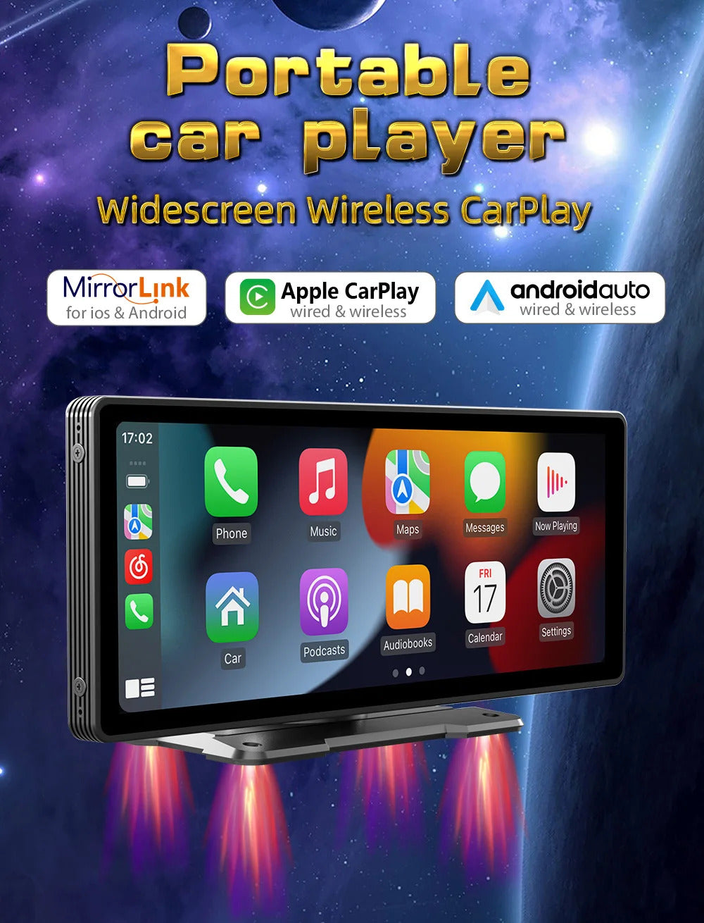 NOEIFEVO B5303 Bezdrôtový CarPlay displej pre automobily, podporuje Apple CarPlay a Android Auto, 10,26" HD prenosný dotykový autorádio, auto audio prijímač s hlasovým ovládaním, Mirror Link, Bluetooth, GPS navigácia, FM AUX