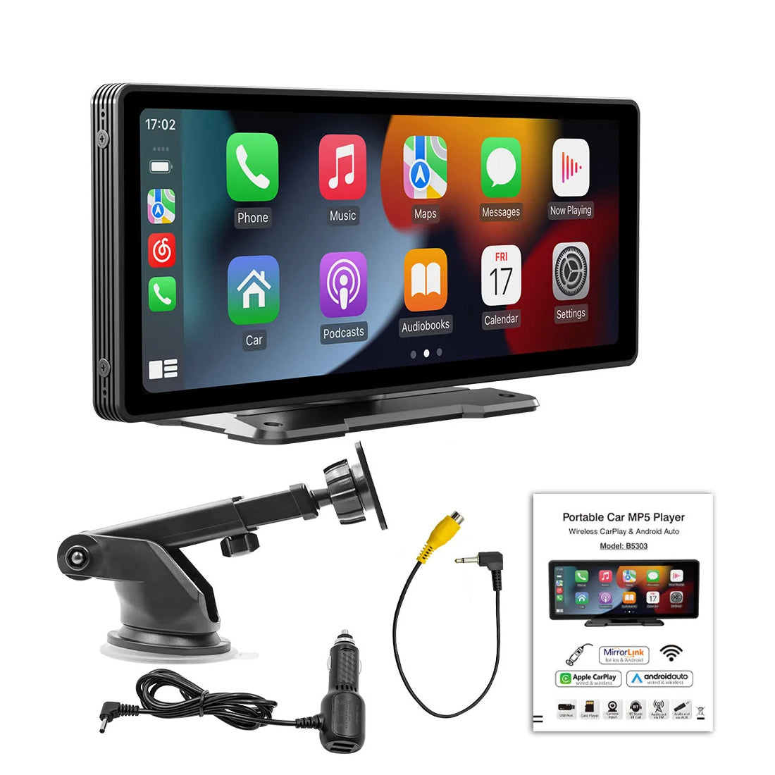 NOEIFEVO B5303 Tela sem fio para CarPlay para carros, compatível com Apple CarPlay e Android Auto, rádio de carro com tela sensível ao toque HD portátil de 10,26", receptor de áudio de carro com controle de voz, Mirror Link, Bluetooth, GPS, FM AUX.