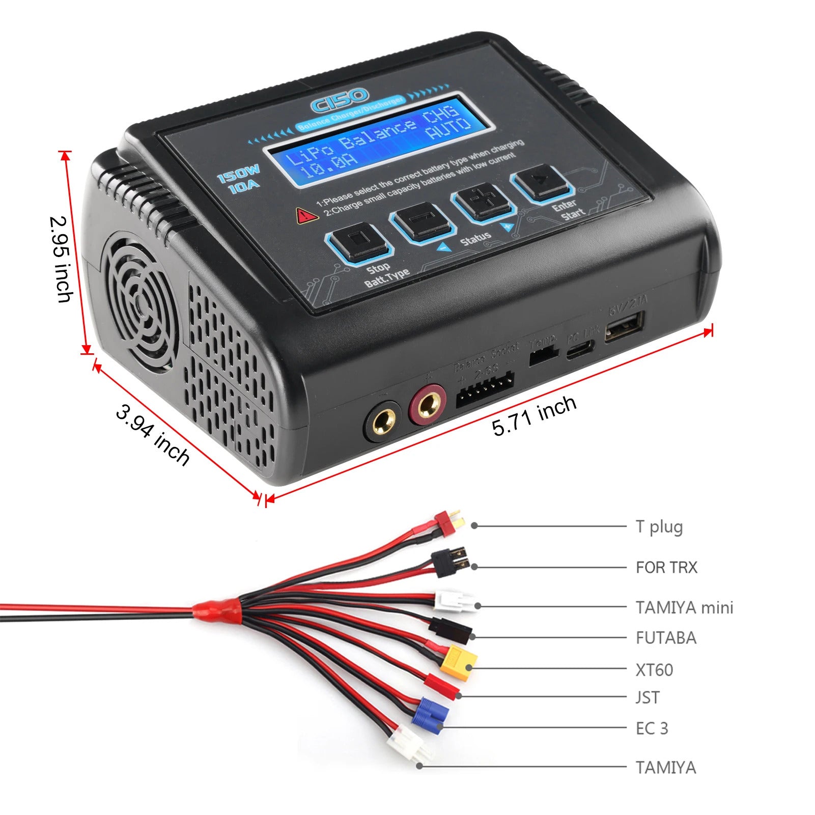 NOEIFEVO C150 AC/DC 150W 10A RC Balansladdare och Urladdare för LiPo LiHV LiFe LiIon NiCd NiMh Pb Batterier
