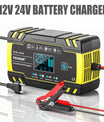 12V 8A / 24V 4A Nabíječka autobaterií, pulzní opravná nabíječka pro všechny 12V a 24V olověné, AGM, GEL a hlubokocyklické baterie