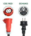 CEE 16A 5 Pin Buchse zu EU Schuko Stecker, Schuko Adapter für 11KW 16A 3 Phase EV Ladegerät