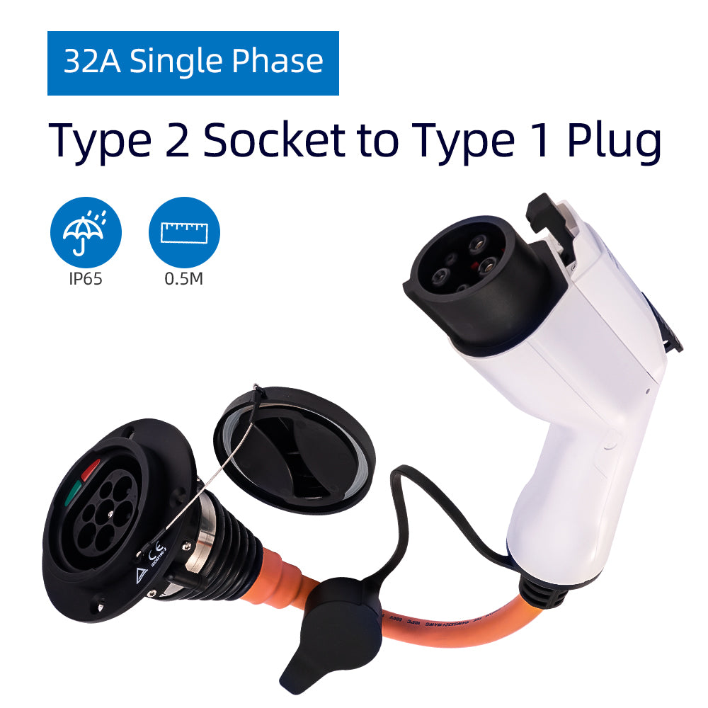 Noeifevo 32A Type 2 Socket to Type 1 Plug for Electric Vehicle Charger