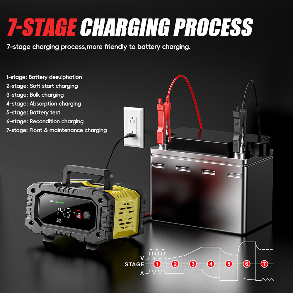 NOEIFEVO 10A Autobatterie Ladegerät, 12V 24V LiFePO4 Ladegerät, Batterie Ladegerät, KFZ Ladegerät, intelligenter Batterieladegerät mit Temperaturausgleich für PKW LKW Motorrad Rasenmäher