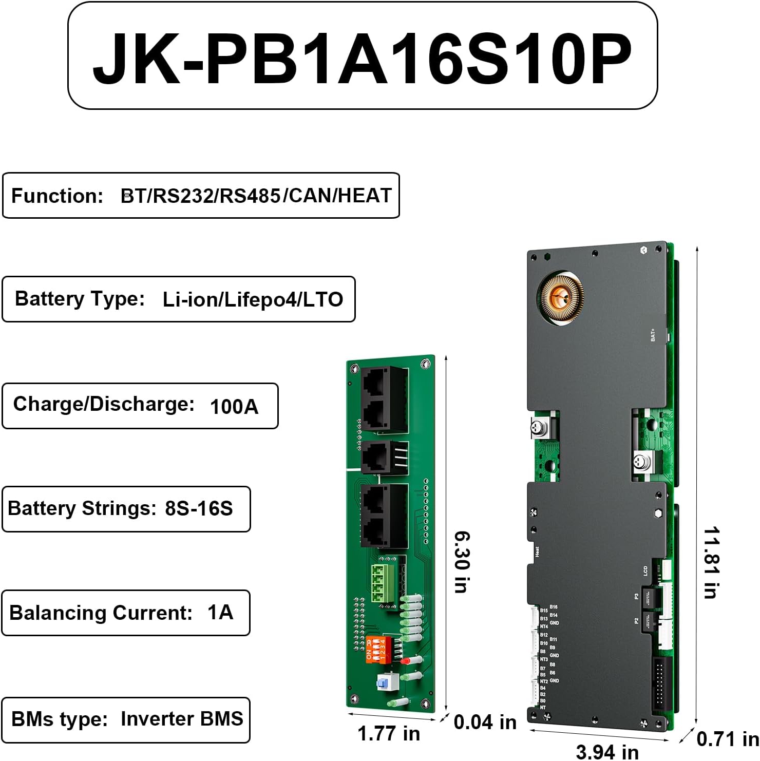 BMS 8S-16S 24V-48V 100A/150A Sistema de armazenamento de energia doméstica BMS 1A/2A Balance ativo Bluetooth integrado com RS485 CAN para sistema solar