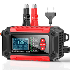 Carregador e testador de bateria automotiva 2 em 1, carregador de bateria 12V para chumbo-ácido, AGM e LiFePO4, carregador veicular, testador inteligente de bateria para carros, caminhões, motocicletas e cortadores de grama