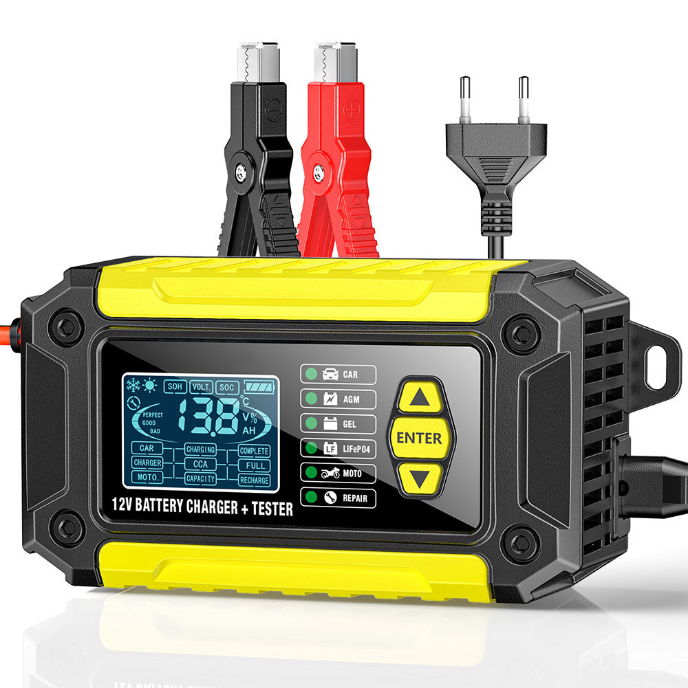 Carregador e testador de bateria automotiva 2 em 1, carregador de bateria 12V para chumbo-ácido, AGM e LiFePO4, carregador veicular, testador inteligente de bateria para carros, caminhões, motocicletas e cortadores de grama