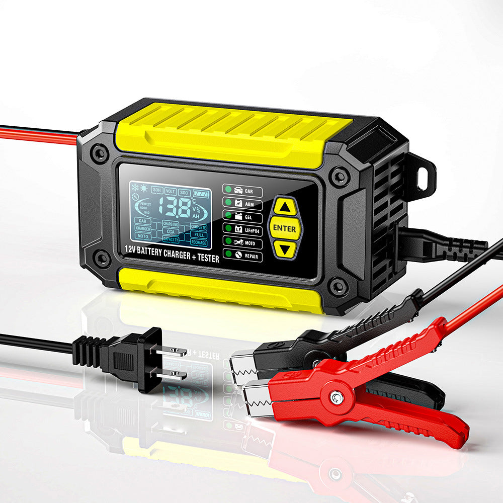 Carregador e testador de bateria automotiva 2 em 1, carregador de bateria 12V para chumbo-ácido, AGM e LiFePO4, carregador veicular, testador inteligente de bateria para carros, caminhões, motocicletas e cortadores de grama