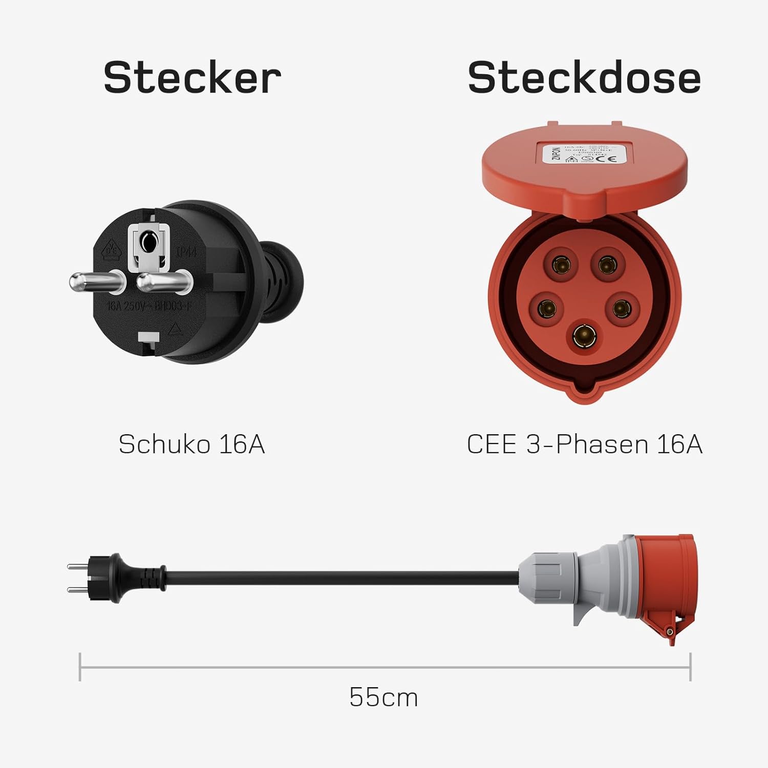 NOEIFEVO Set di adattatori per caricatore EV per Wallbox mobile da 11KW / Caricatore EV / Stazione di ricarica con connessione a CEE rosso 32A / CEE blu 16A / Presa domestica 230V.