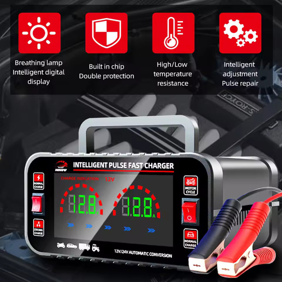12 10A / 24V 5A Volledig automatische autobatterijlader Intelligente pulsreparatie autobatterijlader Motorfietsbatterijlader