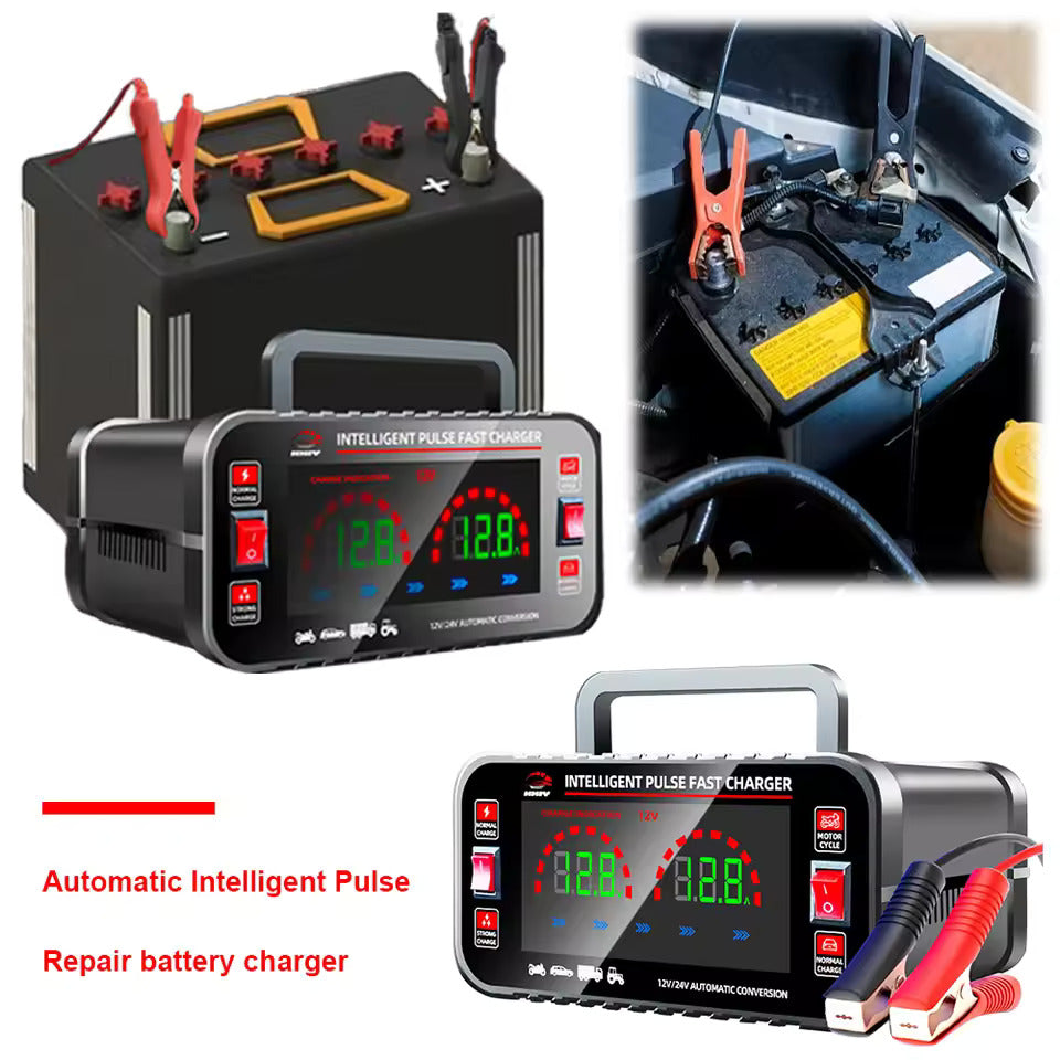 12 10A / 24V 5A Volledig automatische autobatterijlader Intelligente pulsreparatie autobatterijlader Motorfietsbatterijlader