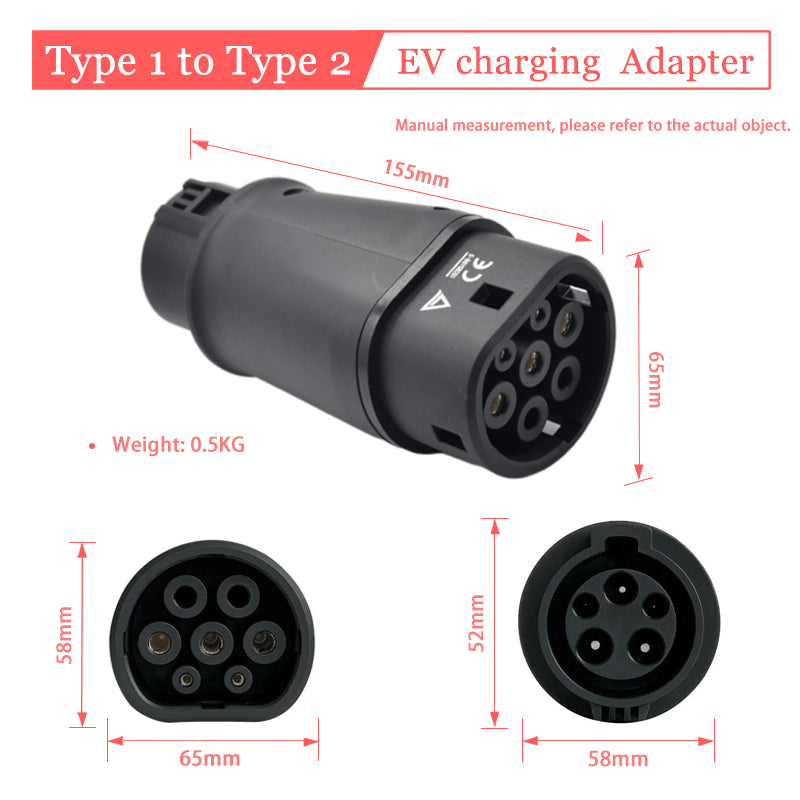 Adaptador de carregador de veículos eléctricos do tipo 1 para o tipo 2