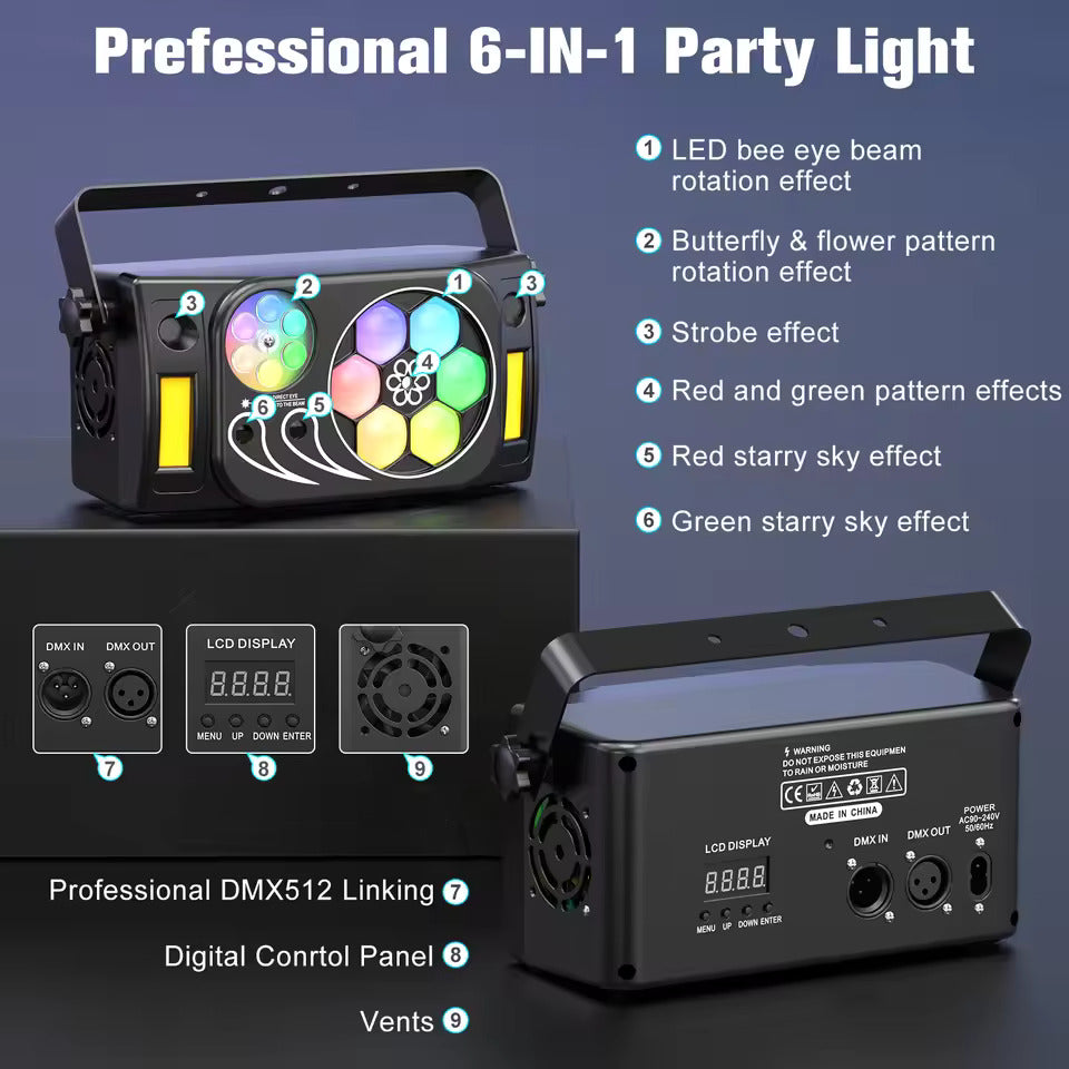 80W Partylicht 6-in-1 Bienenauge LED Bühnenstrahler, RGBW LED Strahleneffekte mit Stroboskop für DJ, Disco, Party, Hochzeit und Tanz