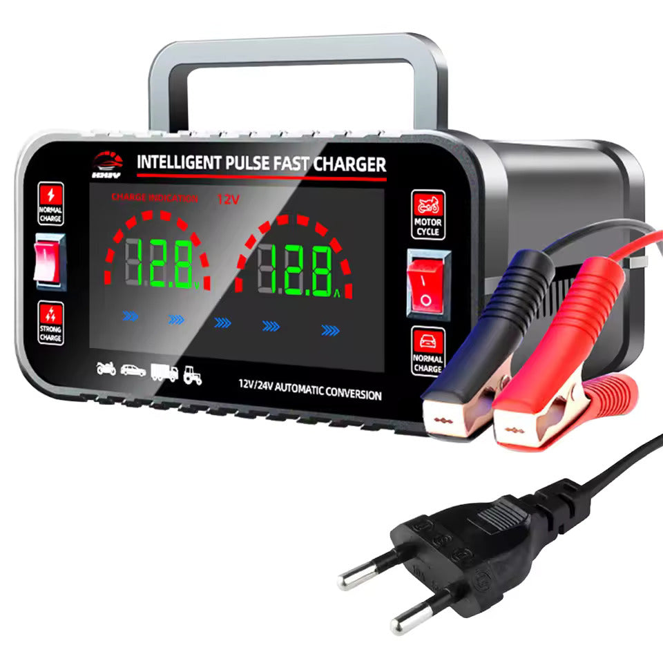 12 10A / 24V 5A Volledig automatische autobatterijlader Intelligente pulsreparatie autobatterijlader Motorfietsbatterijlader