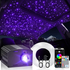 Iluminación de fibra óptica con cielo estrellado para coche/casa – Kit de cielo estrellado con control por app/control remoto y modo música, módulo de luz RGBW con cable de fibra óptica de 2m/3m [Clase de energía G]