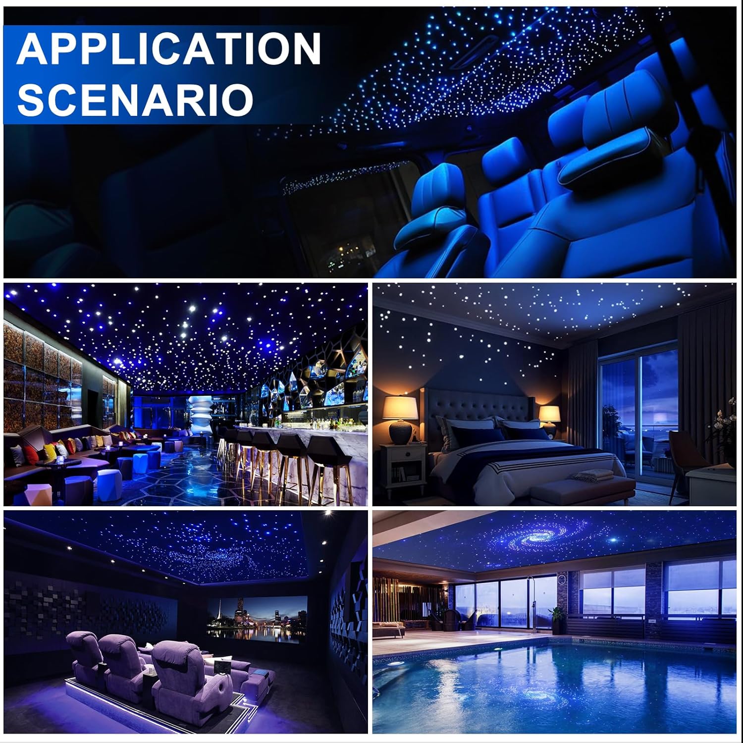 Iluminación de fibra óptica con cielo estrellado para coche/casa – Kit de cielo estrellado con control por app/control remoto y modo música, módulo de luz RGBW con cable de fibra óptica de 2m/3m [Clase de energía G]
