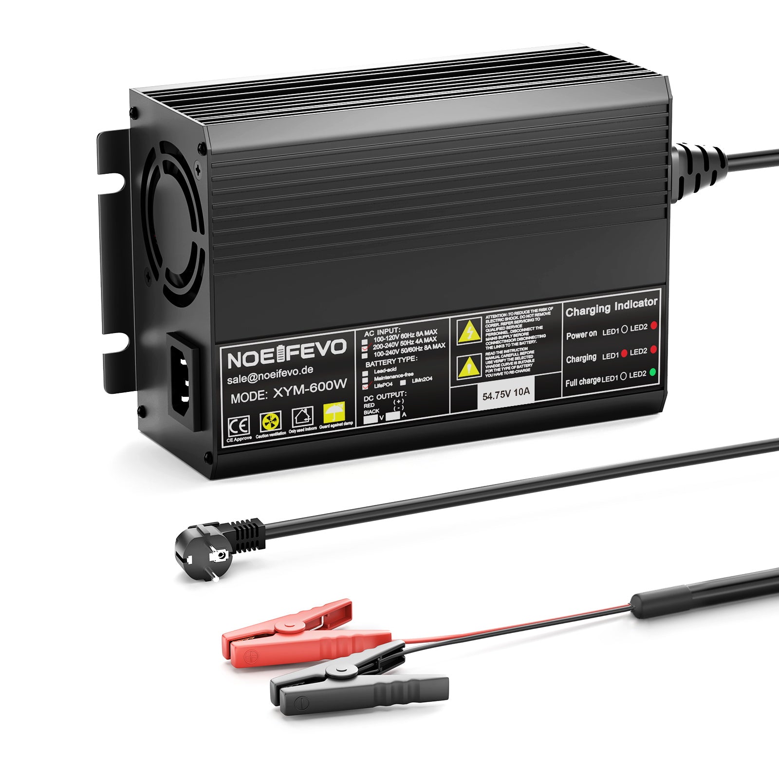 NOEIFEVO 54.75V 10A LiFePO4 batteriladdare för 48V 15S LiFePO4 batteri