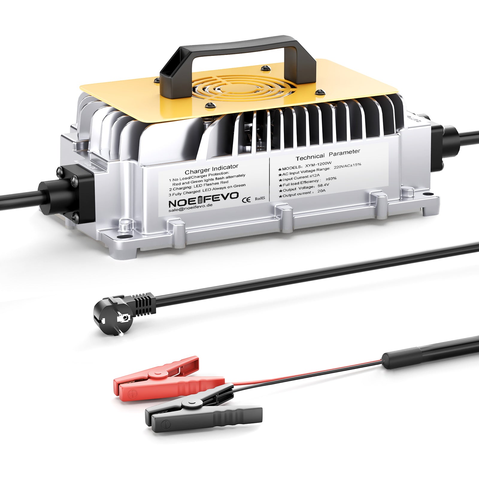 NOEIFEVO 58,4 V 20A Lifepo4 litio al batterie per Caricabatterie   per batteria 48 V (51,2 V) 16 S, impermeabile, attivazione BMS 0 V, spegnimento automatico con protezione completa