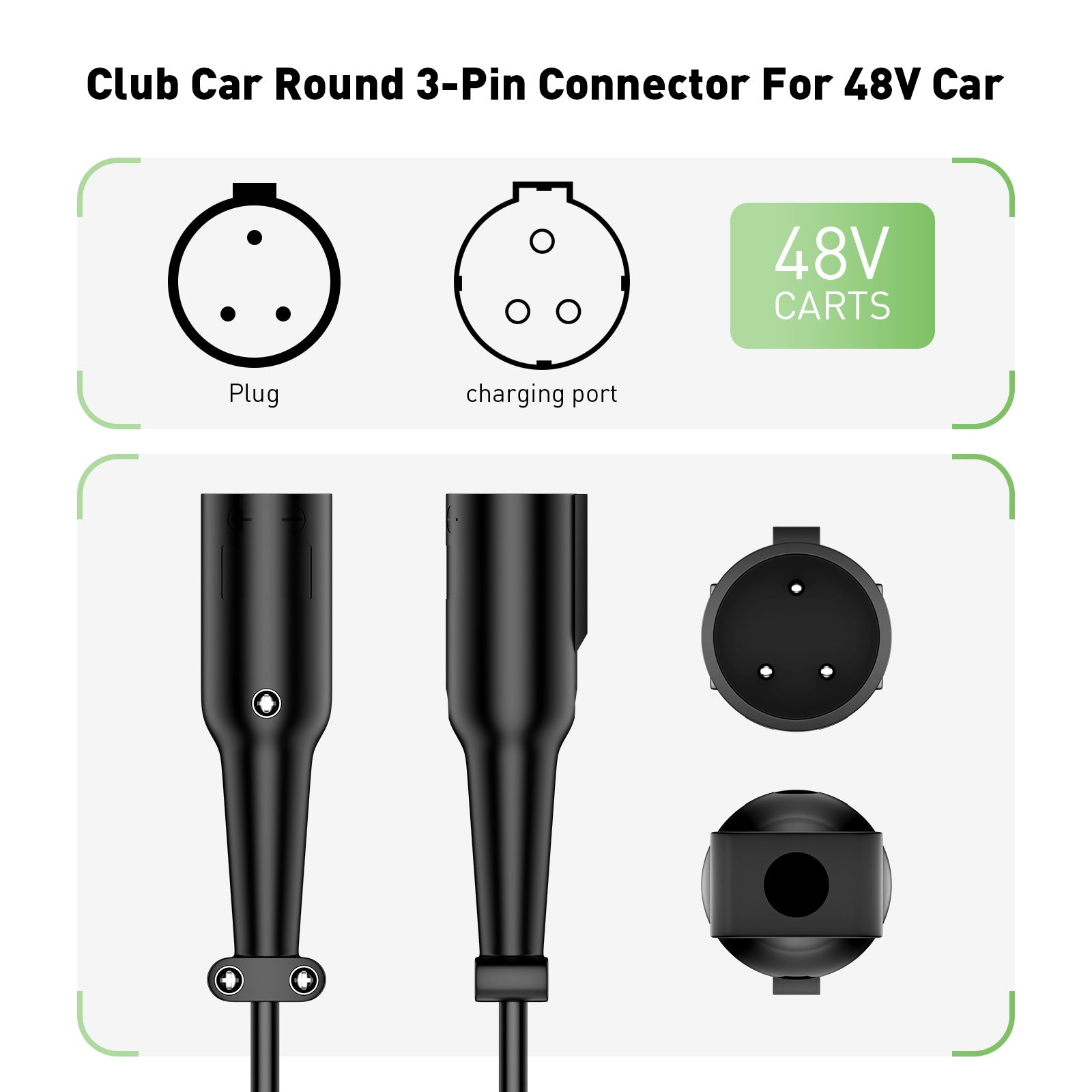 NOEIFEVO 48V 20A golfvagnsbatteriladdare för Club Car Precedent & DS med OBC-kabel