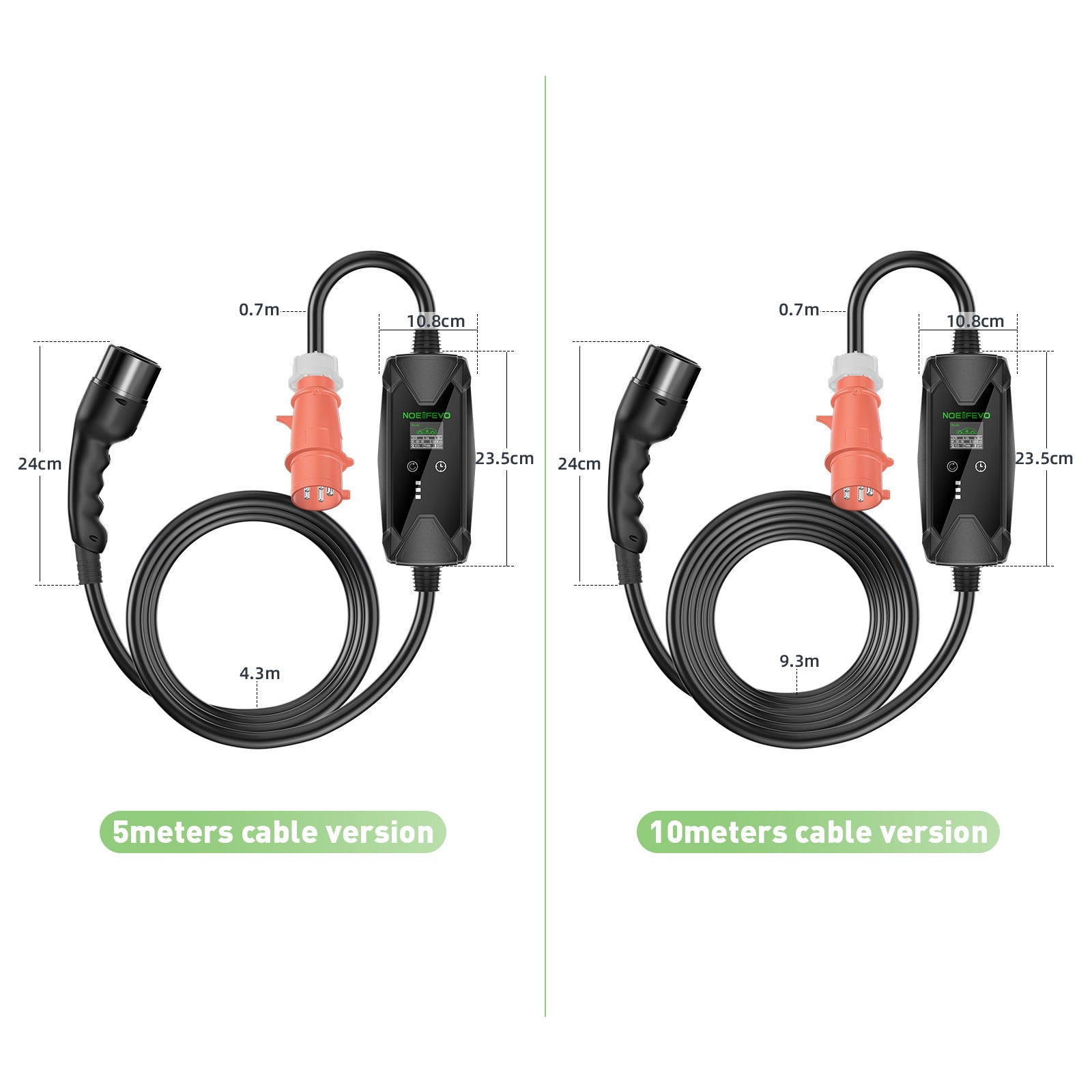 Caixa de parede móvel EV 3 fases 22KW 32A, Tipo 2 Carregador rápido para veículos eléctricos, Cabo de 5 metros, CEE 32A Plug